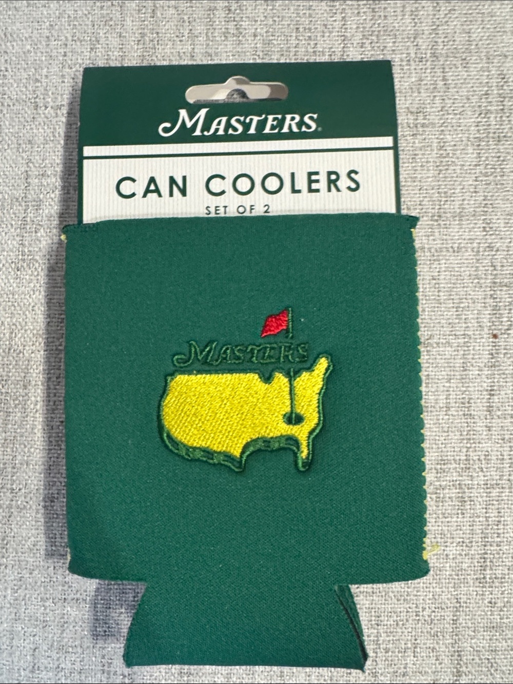 Masters Green Can Cooler with Yellow Map Logo (Set of 2)